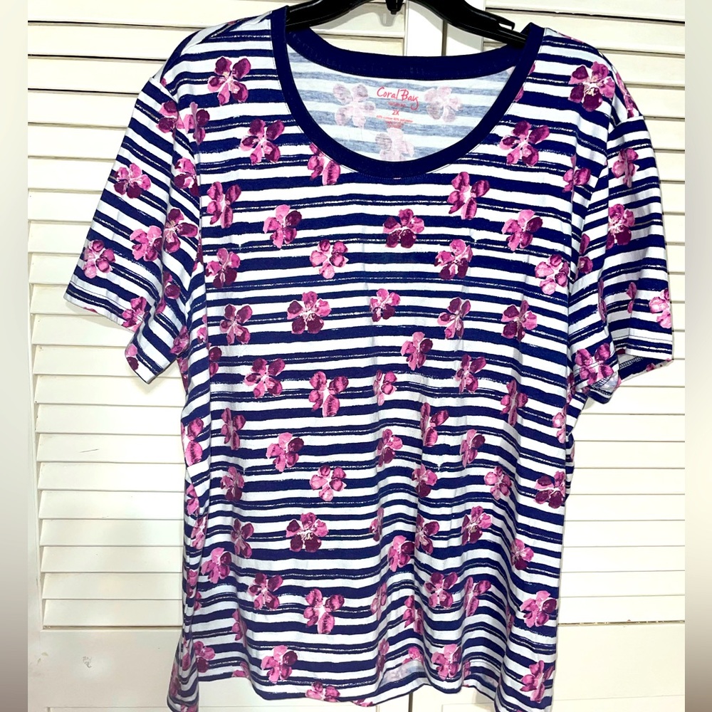 Coral Bay Floral Striped Short Sleeve Shirt